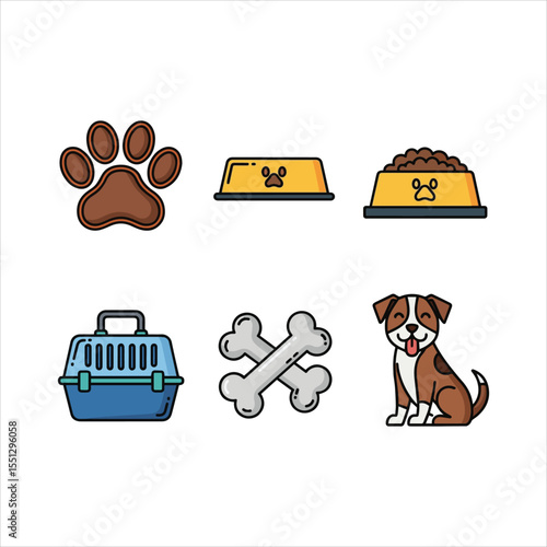 Cute Dog and Pet Care Icons Set Art & Illustration