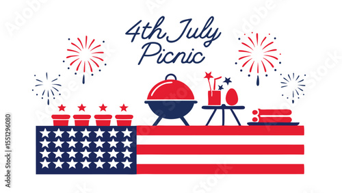 4th of July Patriotic Picnic Celebration Red White and Blue Stars Fireworks Barbeque Summer Party