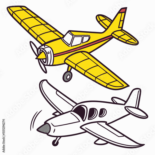 Stylized illustration showcasing two airplanes with contrasting color styles
