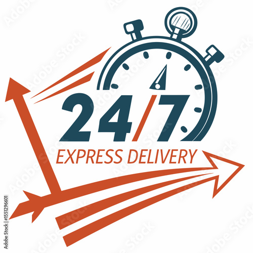 Symbolizing constant availability: Express delivery service logo with stopwatch