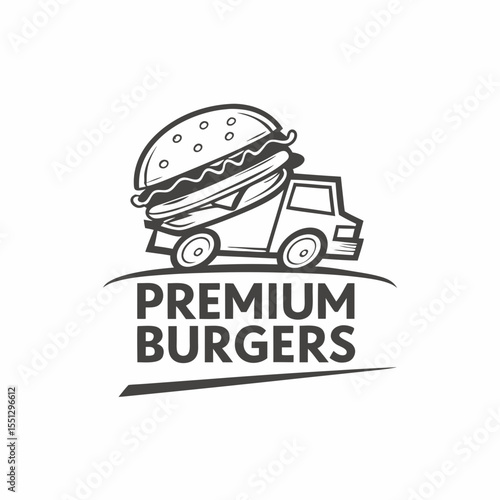 Creative logo design featuring burger transport concept for premium fast food