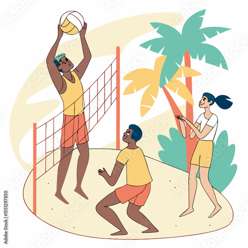 Beach Volleyball Fun: A Group of Friends Enjoying a Sunny Day Playing Volleyball