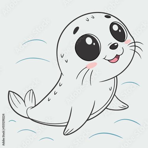 Charming cartoon seal illustration with expressive eyes and playful posture