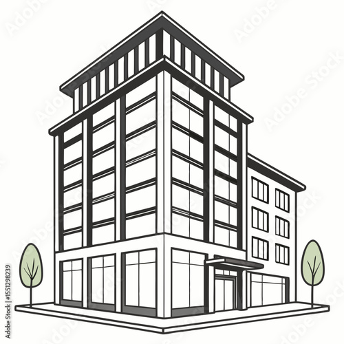 Stylized Office Building Illustration with Clean Architectural Lines and Minimalist Detail