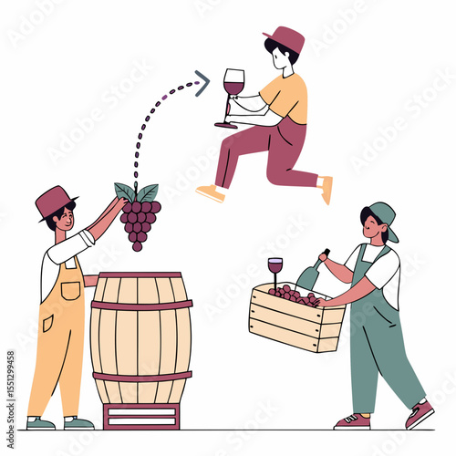 Crafting fine wine: A visual representation of the winemaking process stages