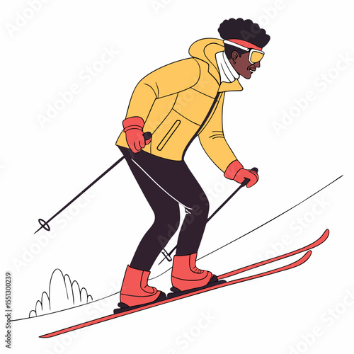 Stylish skier descending the slopes with confidence and sporty elegance