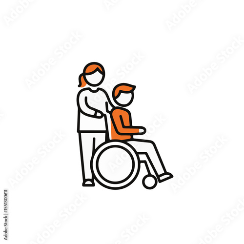 Caregiver assisting person in wheelchair