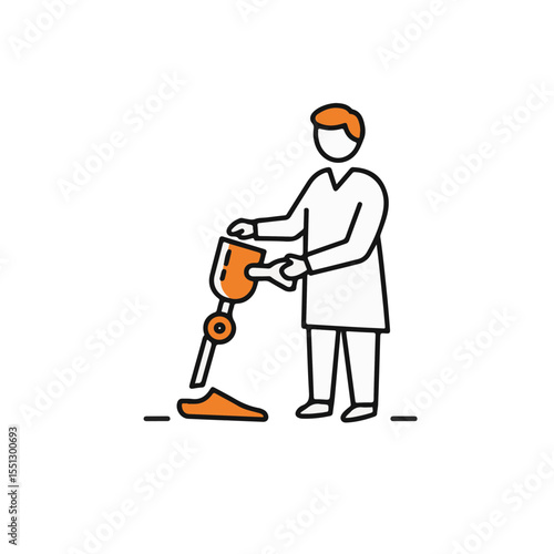 A medical professional assessing and repairing a prosthetic leg, symbolizing innovation and care.