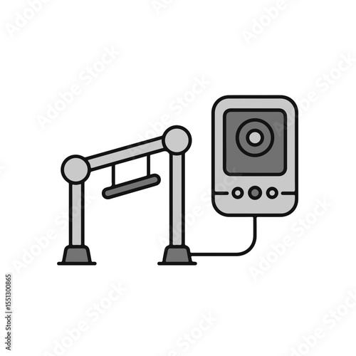 Industrial equipment illustration of robotic arm and security camera, symbolizing modern technology and surveillance.