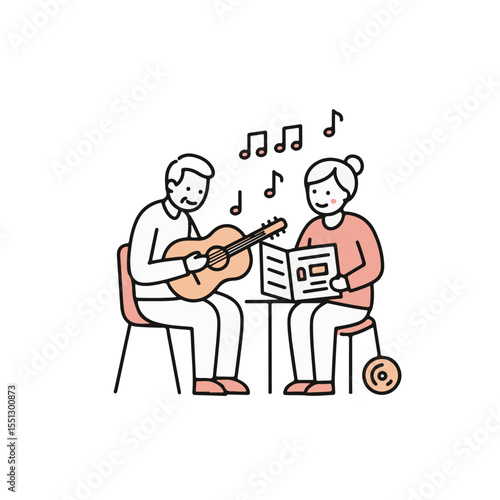 Elderly couple enjoying music together.