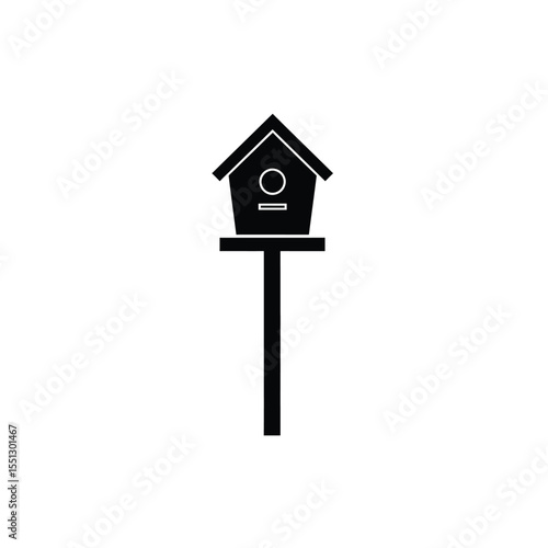 Black Silhouette Birdhouse Pole Vector Icon