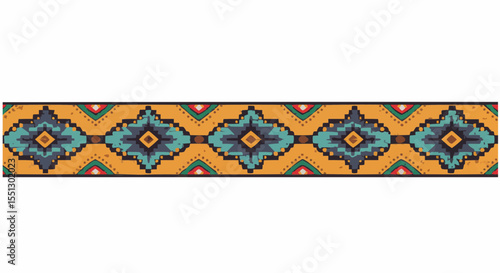 A bright southwestern pattern with star motif in blue, gold, and red.
