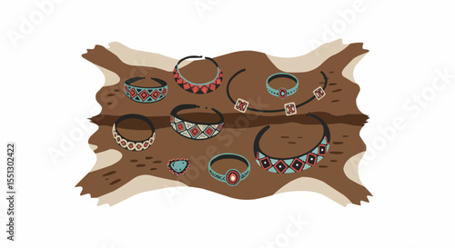 Exquisite artisan jewelry, meticulously arranged on a natural fur display.