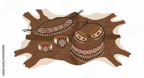 Elegant Native American-inspired jewelry displayed on a piece of animal hide.