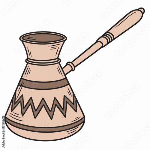 Stylized cezve illustration for coffee preparation with intricate detailing