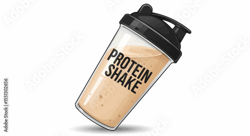 A protein shake in a clear shaker bottle.