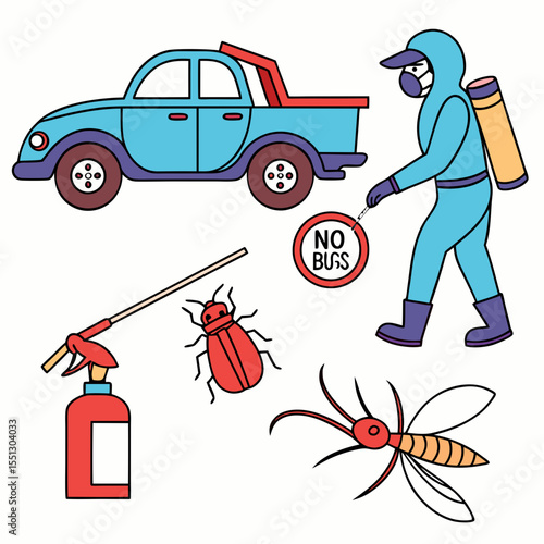 Cartoon Illustration Depicting Pest Control Services and Insect Extermination