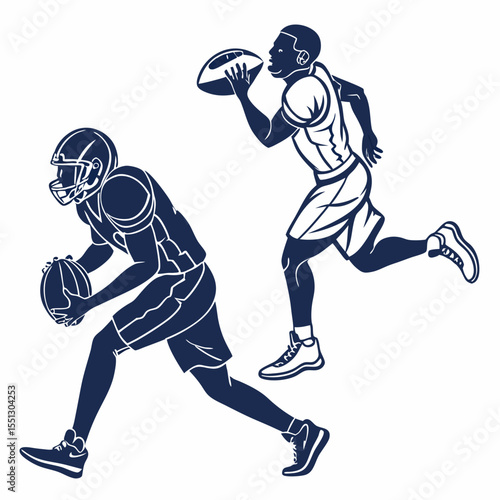 Dynamic vector illustration showcases athletic figures in action on the field