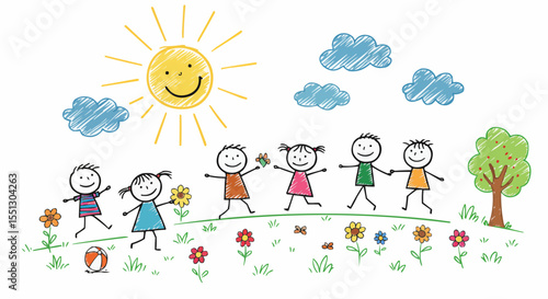 Happy kids in the park enjoying a sunny day.