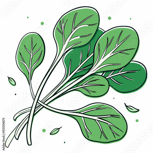 Stylized spinach bunch illustration with whimsical dotted accents for culinary use