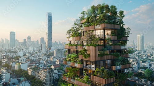 Innovative green building design in urban setting.