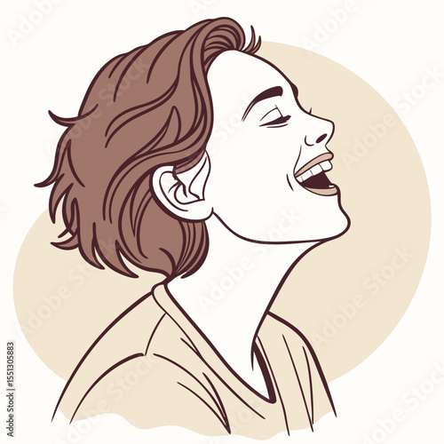 Expressive joy: Line art portrait of a woman laughing with exuberant emotion