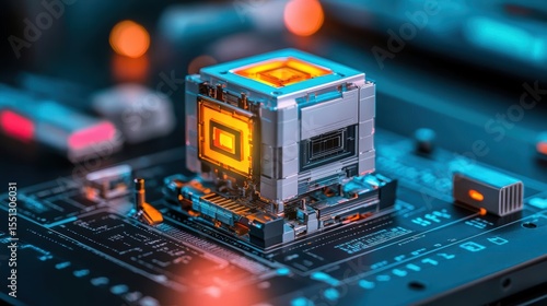 Innovative microchip with vibrant circuits.