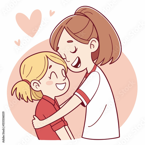 A heartwarming cartoon depiction of maternal affection and tender family connection