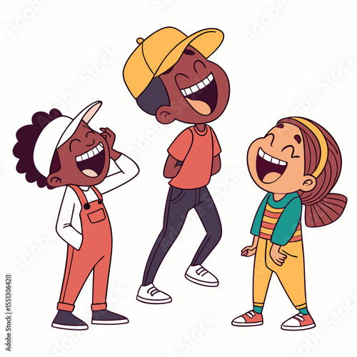 Illustrative depiction of joyful diverse children laughing together in amusement