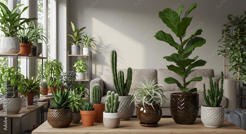 Fototapeta premium Indoor Plant Collection in a Bright Living Room