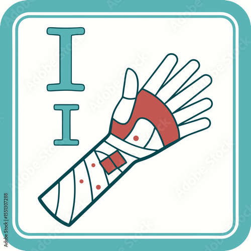 Stylized illustration depicting an injured hand, creatively bandaged and recuperating