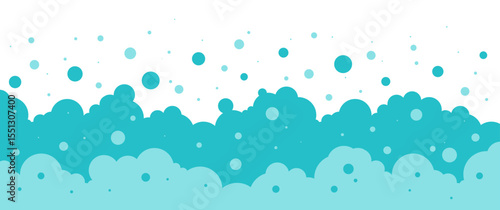Soap bubble pattern, bath foam background, water fizz soda bg. Blue, white carbonated frame. Laundry baby stream. Cartoon shampoo texture, mousse border, bathroom suds. Abstract vector illustration