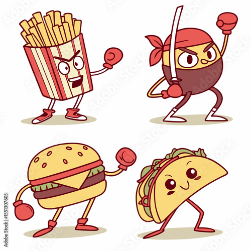 Cartoon Food Characters Ready to Brawl: A Playful Culinary Showdown with Attitude