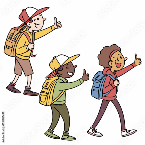 Enthusiastic young explorers giving thumbs up on an adventurous expedition