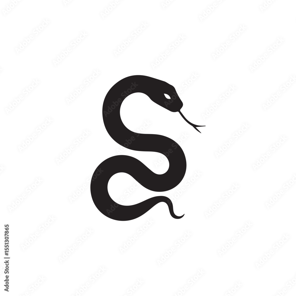 Black Snake Silhouette Vector Icon Isolated on White Background Black Snake Silhouette Vector Icon Isolated on White Background