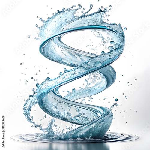 Flowing water splash isolated on white background