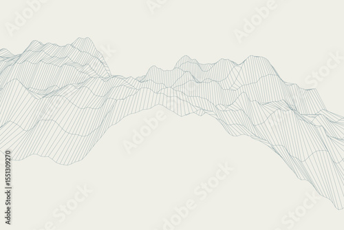 Geometric waves vector background with topographic grid style waves forming abstract mountainous terrain