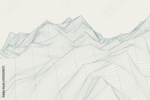 Abstract wireframe mountains in the geometric waves vector background showcasing layered line art in 3D perspective