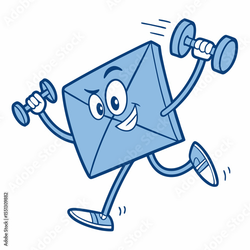Animated envelope character exercising with dumbbells to convey healthy communication