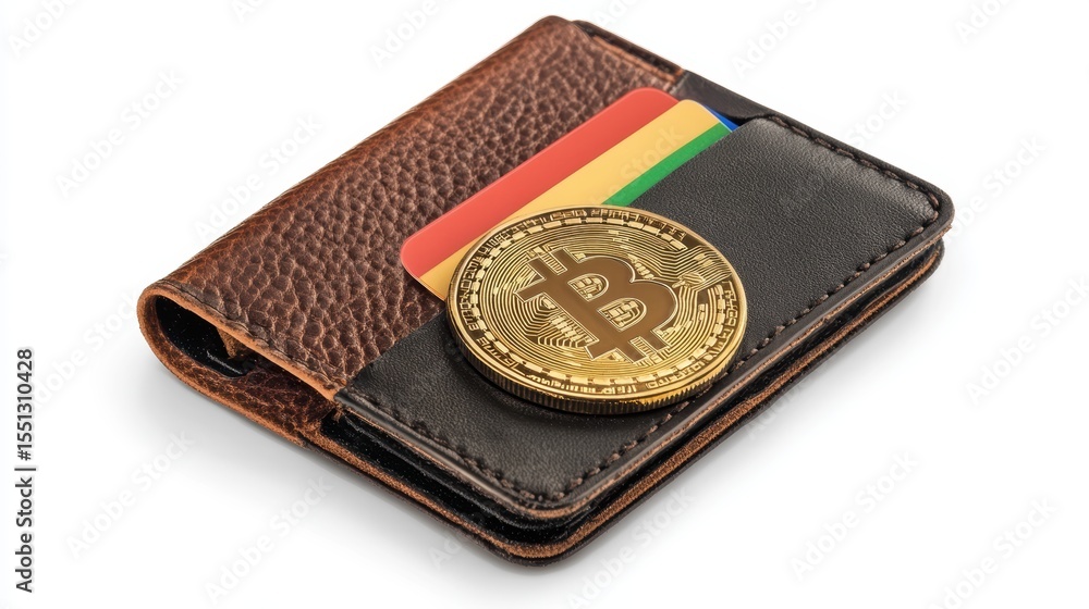 Obraz premium Stylish wallet with cryptocurrency and cards.