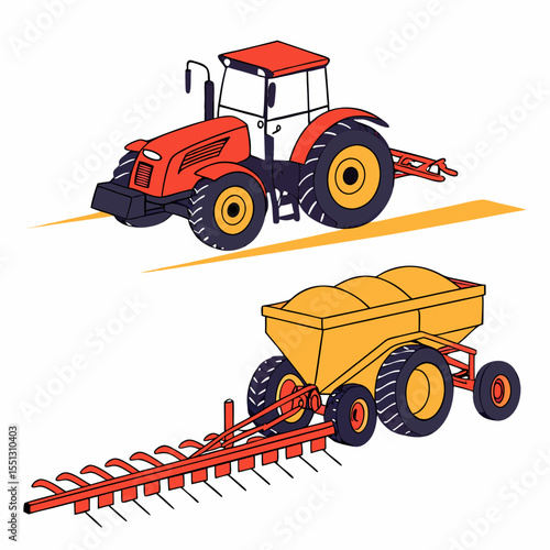 Stylized agricultural machinery illustration conveying farming and rural concept