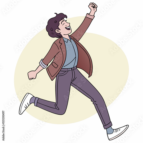 Animated character exuberantly jumping, radiating optimistic and lively demeanor