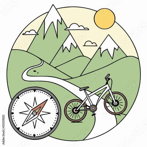 Adventure awaits: Bicycle journey through majestic mountains with nature's compass