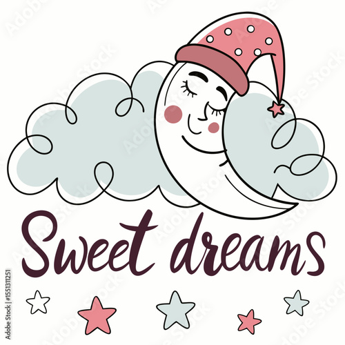 Dreamy moon character illustration with bedtime wishes for serene slumber