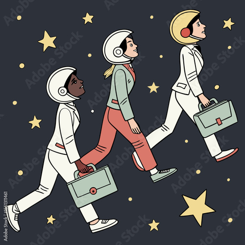 Businesswomen aspiring for astronomical achievements and transcending the ordinary