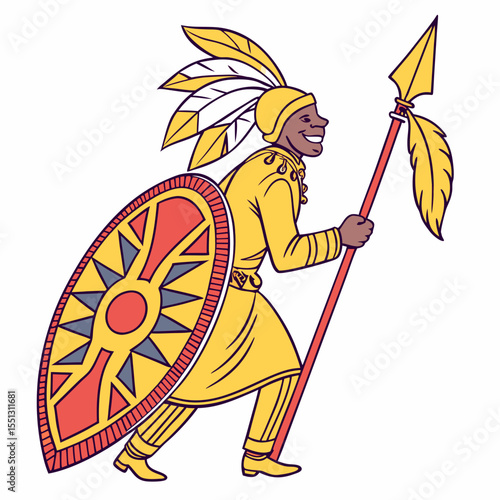 Indigenous tribal warrior illustration, showcasing cultural heritage and ancestral roots