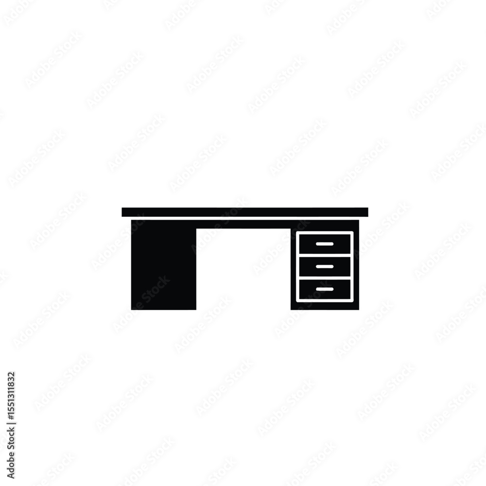 Fototapeta premium Black Silhouette Vector Desk Plan Icon White Background