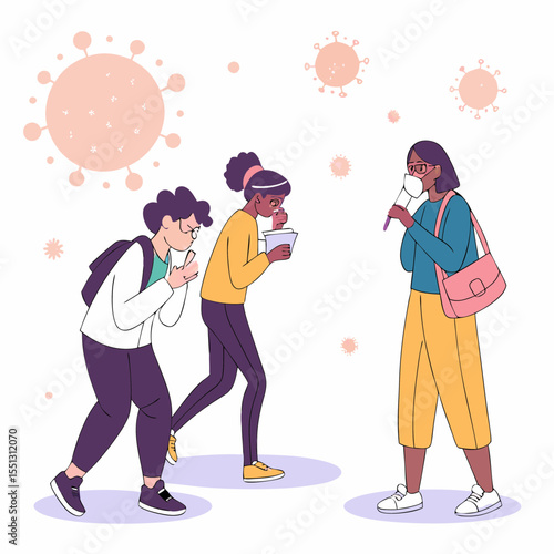 Social distancing illustration to prevent virus transmission