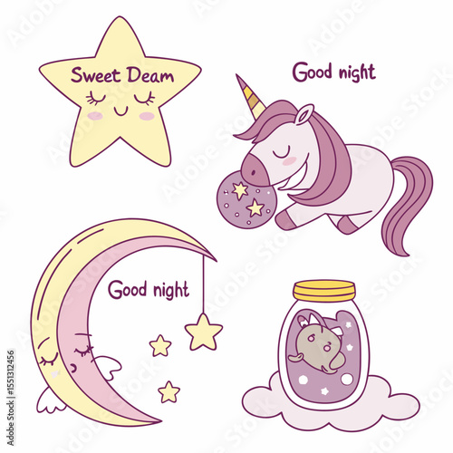 Sweet dreams and good night illustrations for kids