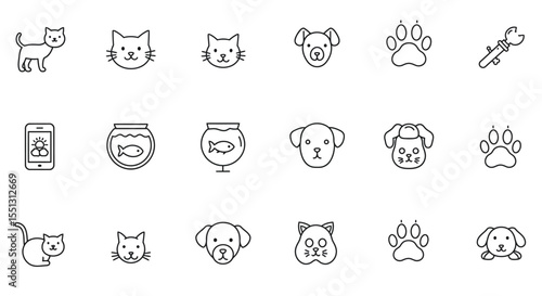 Cute cartoon animal head vector icon set with a seamless pet pattern illustration
